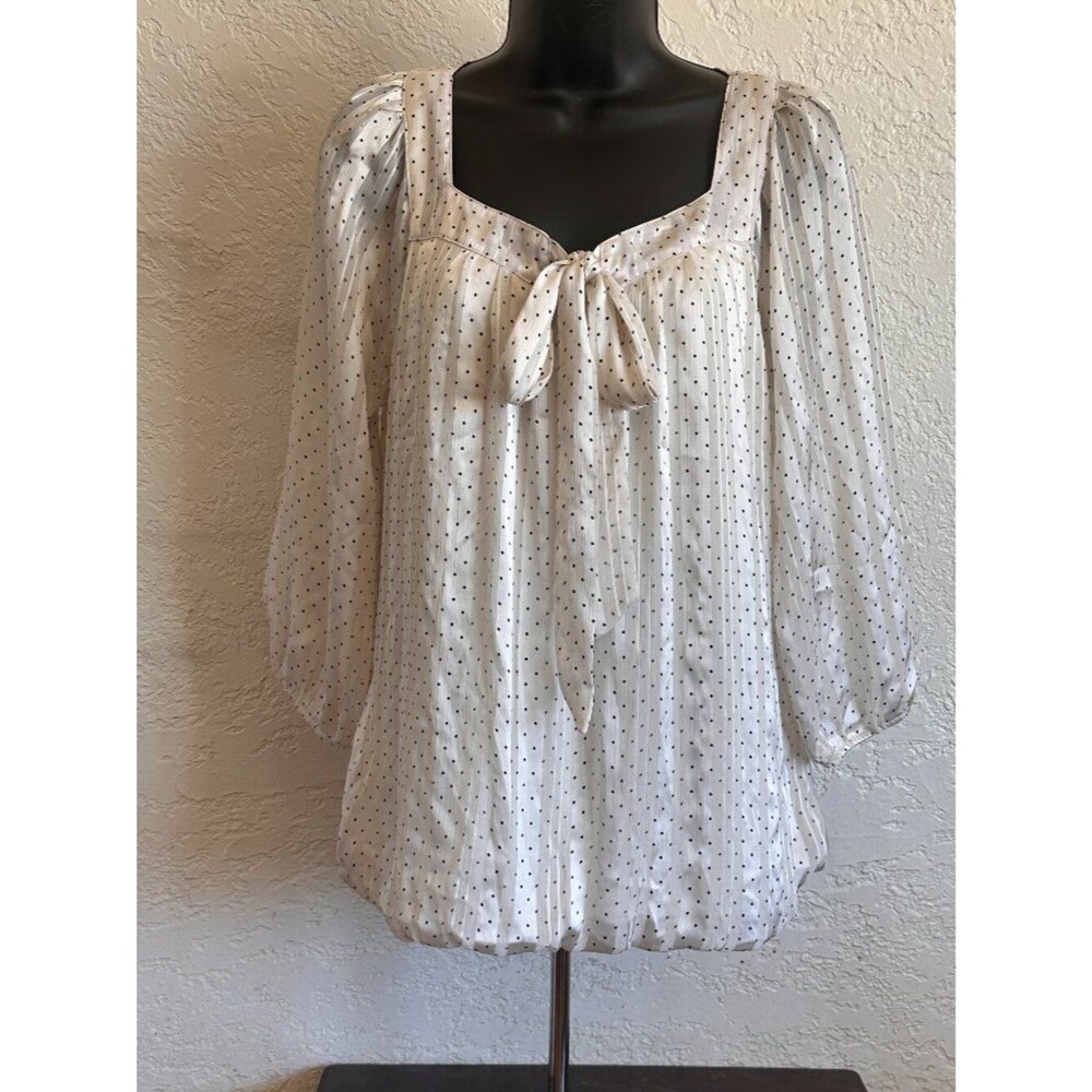 Sara Michelle Petite Cream & Black Polka Dot Blouse Women's PXL
